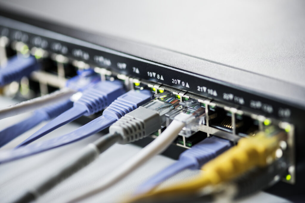 Ethernet cables connected to a hub